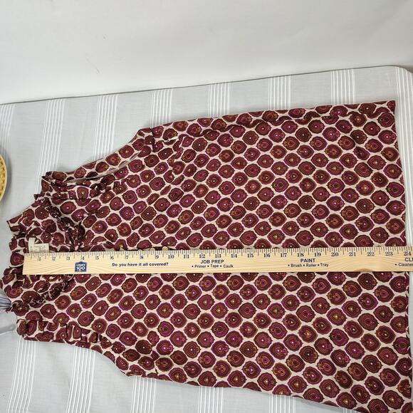 J.Crew‎ 100% Silk Sleeveless Ruffle Blouse Size 0 Geometric Paisley Print - Picture 5 of 11
